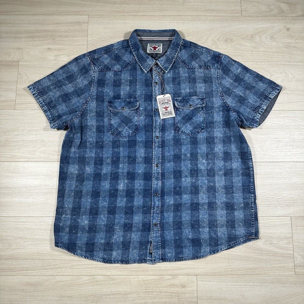 Desert Son Shirt Mens 2XL XXL Blue Denim Pearl Snap Flag Anthem Western NWT